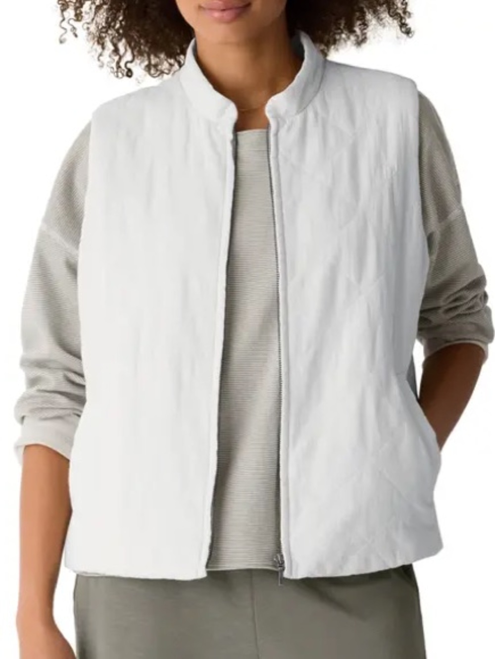 Eileen Fisher Organic Linen Cotton Crepe Quilted Vest M Quiet Luxury Minimalist - Picture 4 of 15